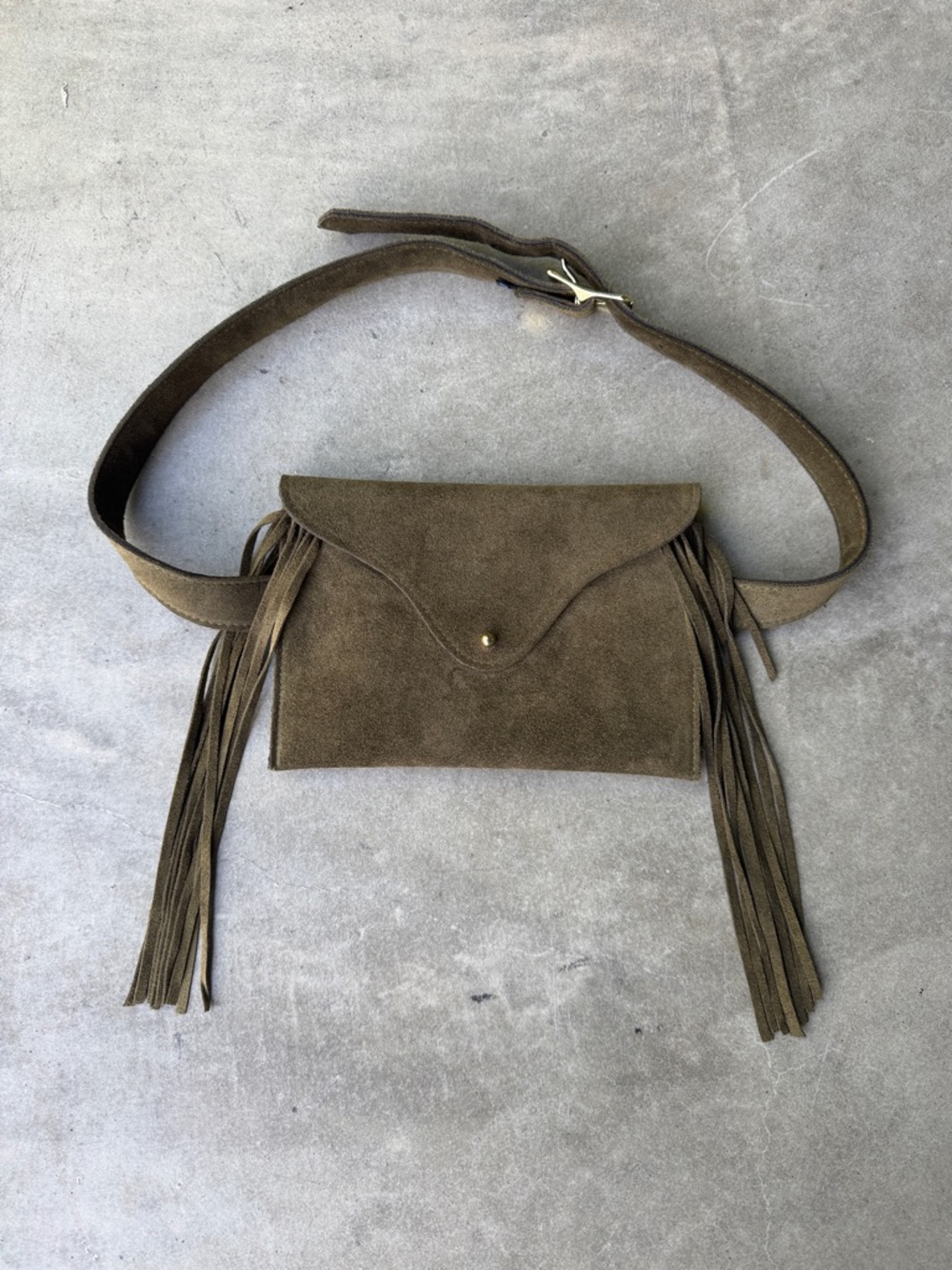 JJ Winters Olive Suede Fringe Belt Bag